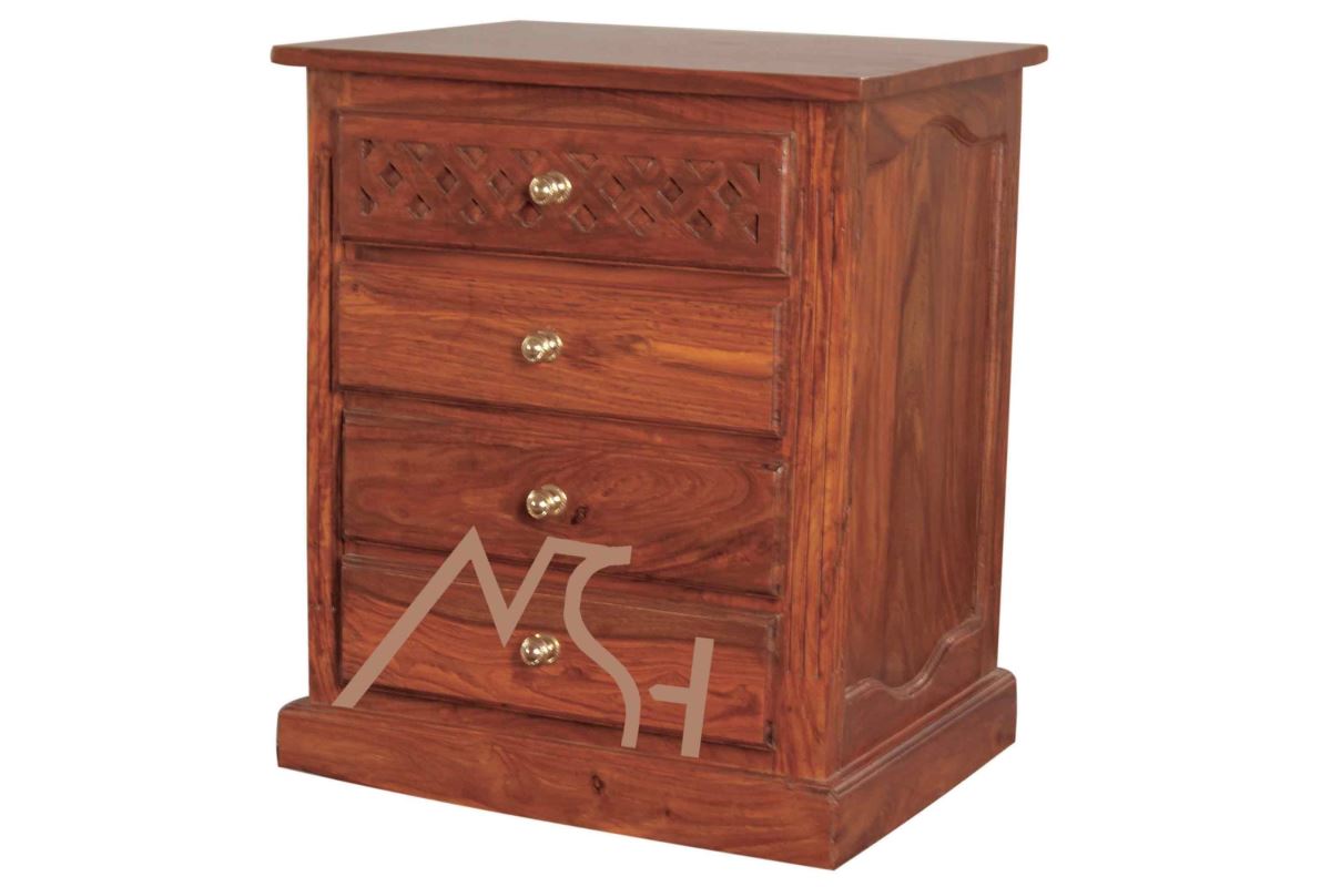 Exotic Wooden Jaali Bedside With 4 Drawers